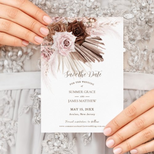 Boho Dusty Pink Brown Floral Pampas Grass Wedding Save The Date