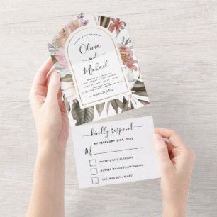 Boho Dusty Pink Burgundy Wedding Autumn Fall All In One Invitation