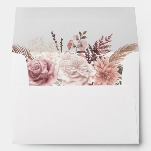 Boho Dusty Pink Dried Flowers Pampas Grass Wedding Envelope