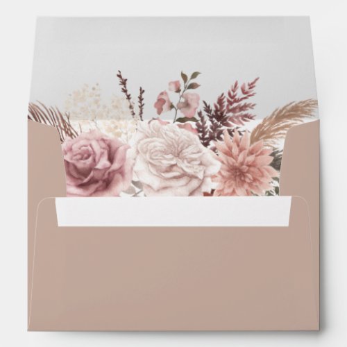 Boho Dusty Pink Dried Flowers Pampas Grass Wedding Envelope