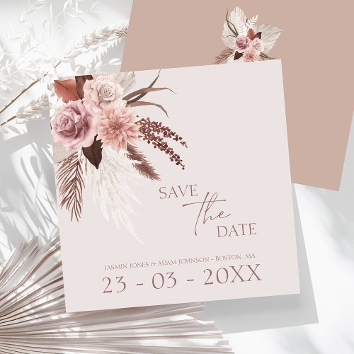 Boho Dusty Pink Dried Flowers Pampas Grass Wedding Save The Date