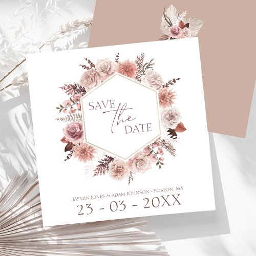 Boho Dusty Pink Dried Flowers Wreath Wedding Save The Date