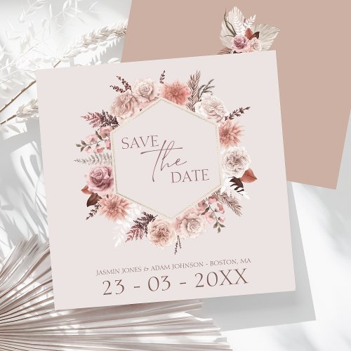 Boho Dusty Pink Dried Flowers Wreath Wedding Save The Date