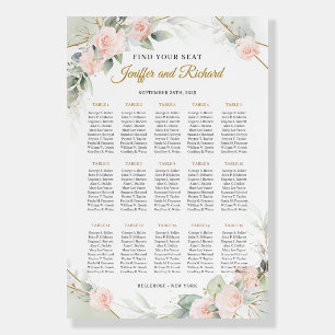 Boho dusty pink eucalyptus gold frame seating sign