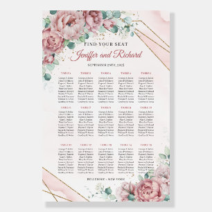 Boho dusty pink eucalyptus gold frame seating sign