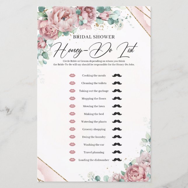 Boho dusty pink eucalyptus gold Honey-Do List (Front)