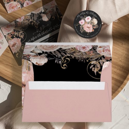 BOHO Dusty Pink Fall Floral Rose Gold Watercolor Envelope
