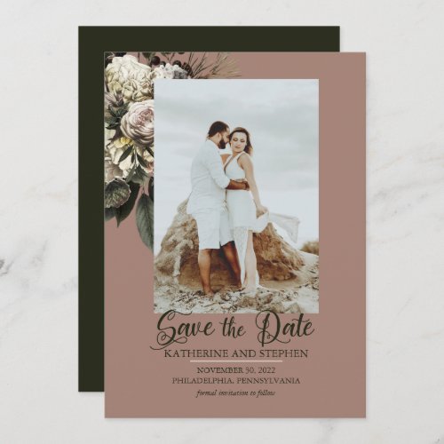 Boho Dusty Pink Floral Bouquet Photo Save The Date