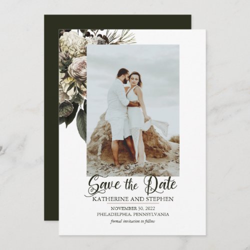 Boho Dusty Pink Floral Bouquet Photo Save The Date