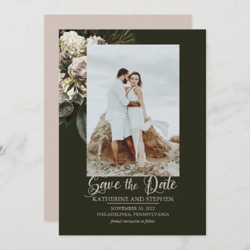 Boho Dusty Pink Floral Bouquet Photo Save The Date