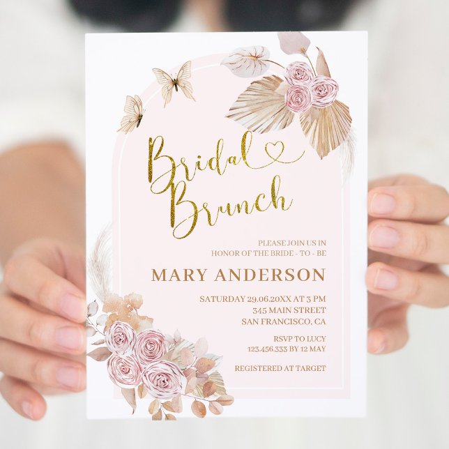 Boho Dusty Pink Floral Bridal Shower Brunch  Invitation (Creator Uploaded)