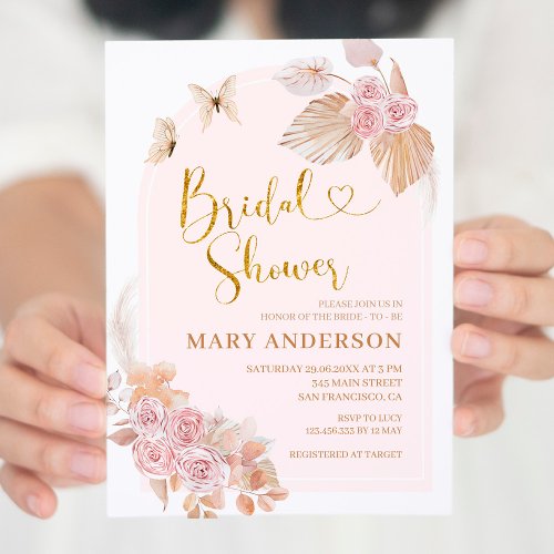 Boho Dusty Pink Floral Bridal Shower  Invitation