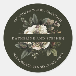 Boho Dusty Pink Floral Wedding Return Address Classic Round Sticker