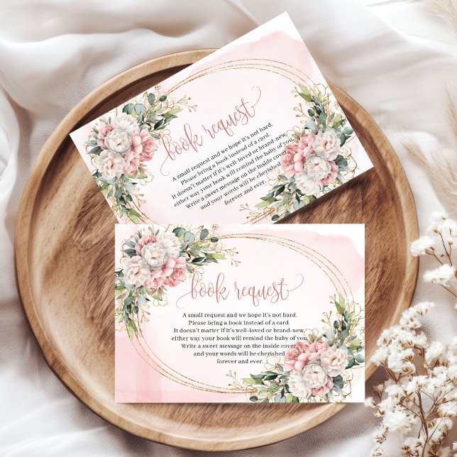 Boho Dusty Pink Flowers Eucalyptus Book Request Enclosure Card (Boho Dusty Pink Flowers Eucalyptus Book Request)