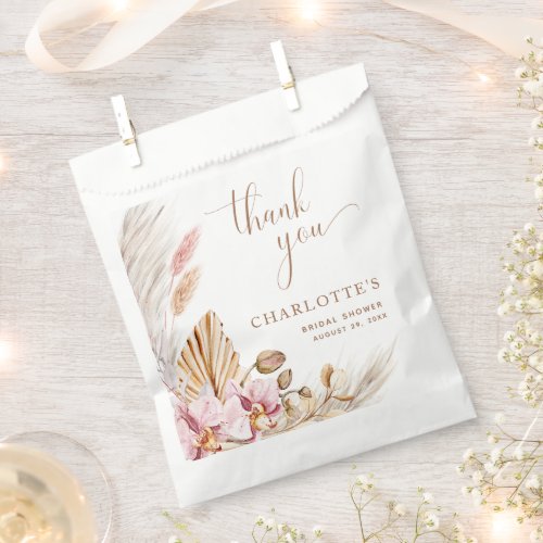 Boho Dusty Pink Gold Pampas Grass  Bridal Shower  Favor Bag