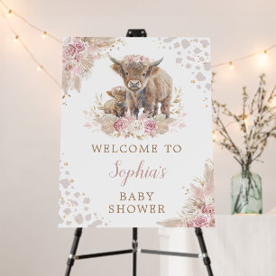 Boho Dusty Pink Highland Cow Baby Shower Welcome Foam Board