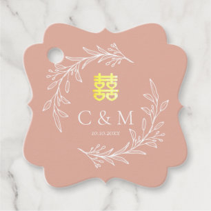 Boho dusty pink leaf wreath Chinese wedding thanks Favor Tags