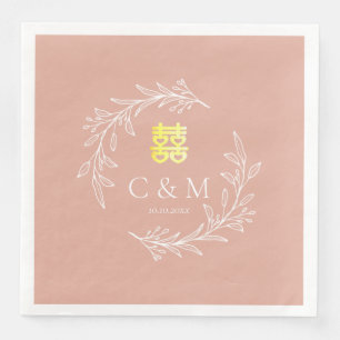 Boho dusty pink leaf wreath modern Chinese wedding Paper Dinner Napkins