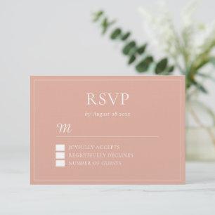 Boho dusty pink leaf wreath modern Chinese wedding RSVP Card