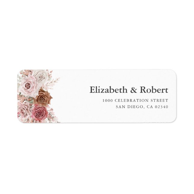 boho dusty pink pampas floral custom address label (Front)