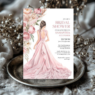 Boho dusty pink peonies pampas grass eucalyptus invitation