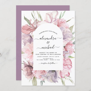 Boho Dusty Pink Purple Wedding Invitation