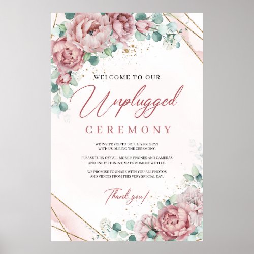 Boho dusty pink rose eucalyptus unplugged ceremony poster