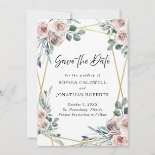 Boho Dusty Pink Roses Floral Greenery Wedding Save The Date