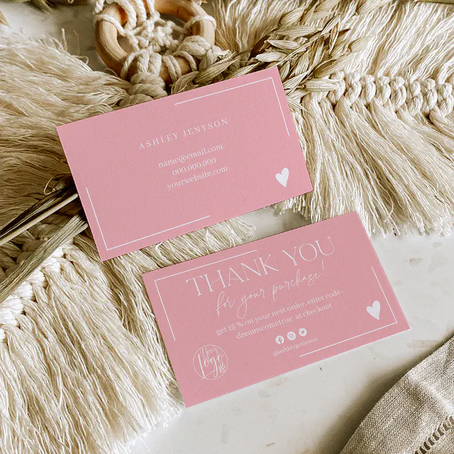 Boho dusty pink script order thank you business card | Zazzle