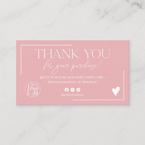 Boho dusty pink script order thank you business card | Zazzle