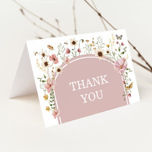 Boho Dusty Pink Wildflower Baby in Bloom Thank You Cards