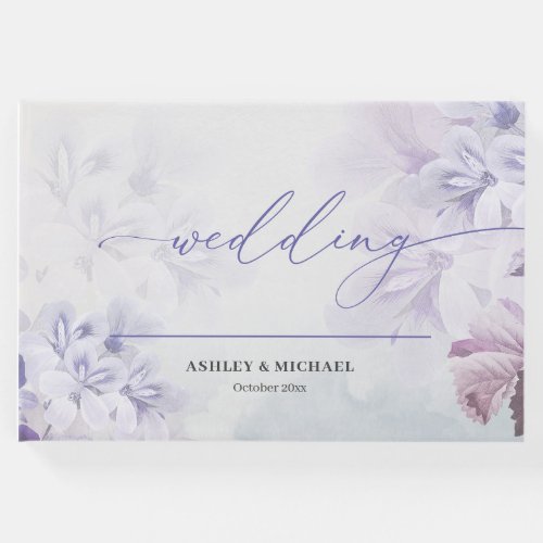 Boho dusty purple blue mauve spring floral wedding guest book