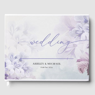 Boho dusty purple blue mauve spring floral wedding guest book