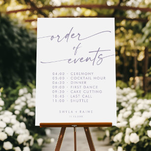 Boho Dusty Purple Order Of Events Wedding Sign