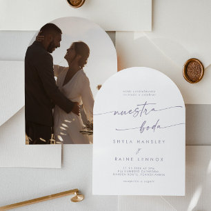 Boho Dusty Purple Photo Arch Spanish Wedding Invitation