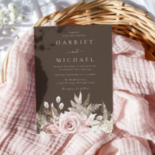 Boho Dusty Rose & Blush Floral Fall Summer Wedding Invitation
