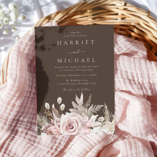 Boho Dusty Rose & Blush Floral Fall Summer Wedding Invitation