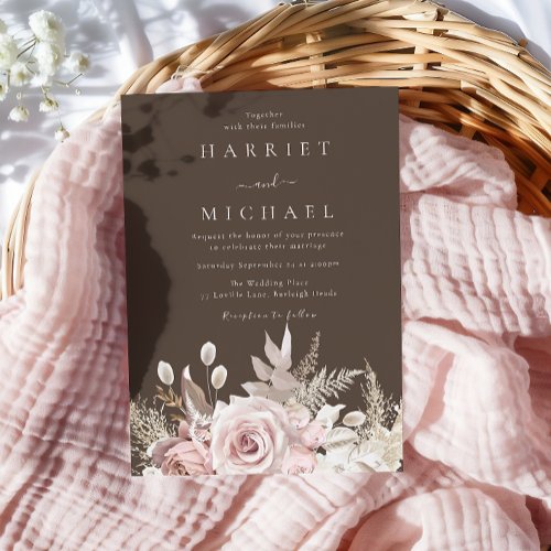 Boho Dusty Rose  Blush Floral Fall Summer Wedding Invitation