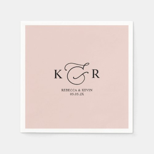 Boho Dusty Rose Elegant Monogram Wedding Napkins