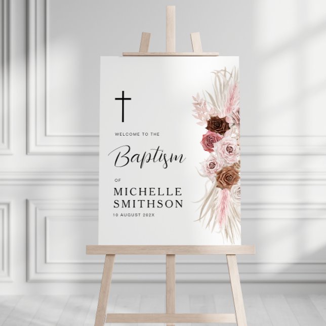 boho dusty rose floral baptism welcome sign (Creator Uploaded)