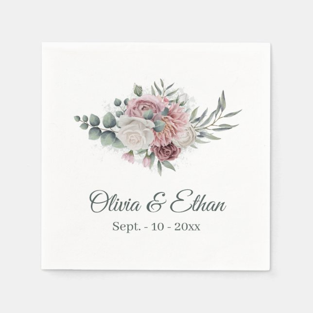 Boho Dusty Rose Floral Bouquet Napkins (Front)