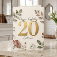 Boho Dusty Rose Floral Gold 20th Birthday