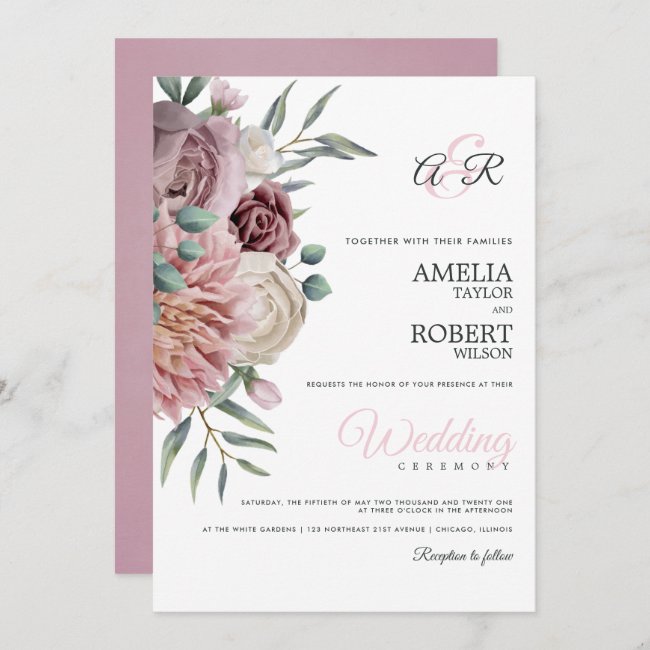 Boho Dusty Rose Floral Invitation