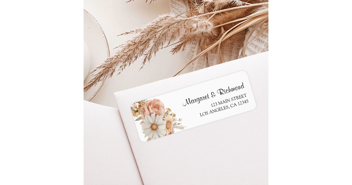 Boho Dusty Rose Floral Wedding Address Label | Zazzle