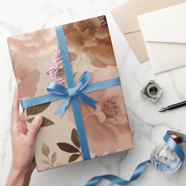 Boho Dusty Rose Flower Beige Floral Pattern Wrapping Paper (Gifting)