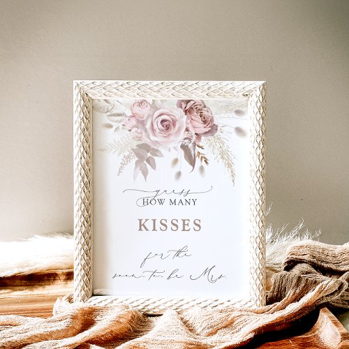 Boho Dusty Rose How Many Kisses Bridal Shower Game Poster