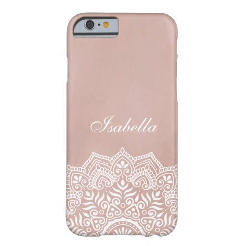 Boho Dusty Rose Mandala Custom Name Barely There iPhone 6 Case