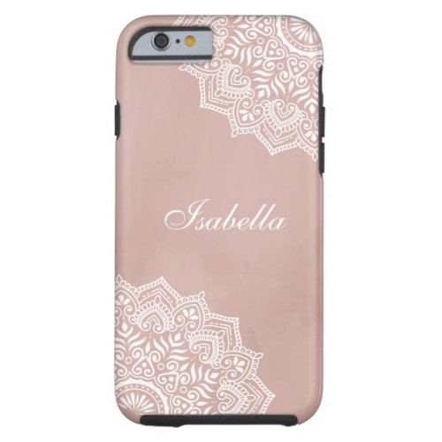 Boho Dusty Rose Mandala Custom Name Tough iPhone 6 Case