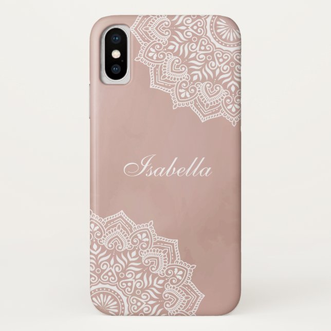 Boho Dusty Rose Mandala Personalized Phone Case (Back)