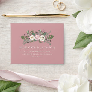 Boho Dusty Rose Moody Floral RSVP Wedding Envelope